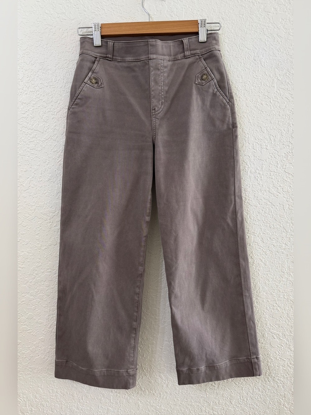 SPANX 20312Q Stretch Twill Cropped Wide Leg in Smoke Khaki - S